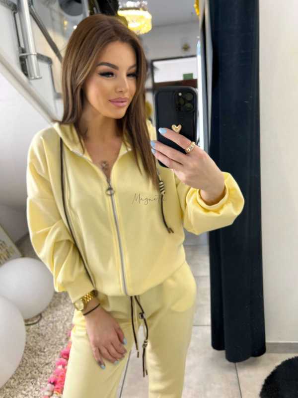 NB203 Komplet Dresowy Damski Masełkowy Bluza na Zamek Żółta