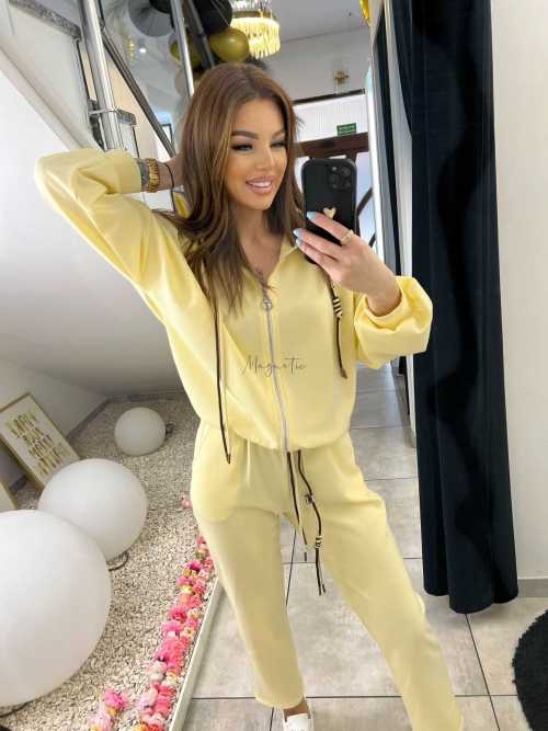 NB203 Komplet Dresowy Damski Masełkowy Bluza na Zamek Żółta