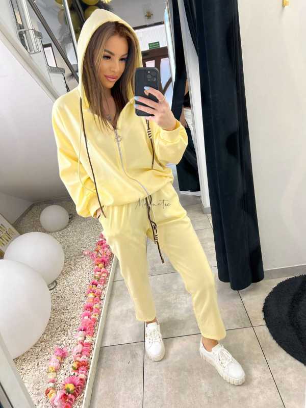 NB203 Komplet Dresowy Damski Masełkowy Bluza na Zamek Żółta