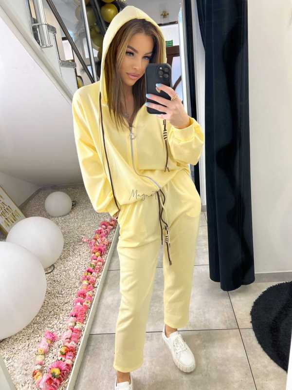 NB203 Komplet Dresowy Damski Masełkowy Bluza na Zamek Żółta