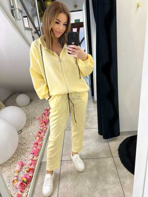NB203 Komplet Dresowy Damski Masełkowy Bluza na Zamek Żółta