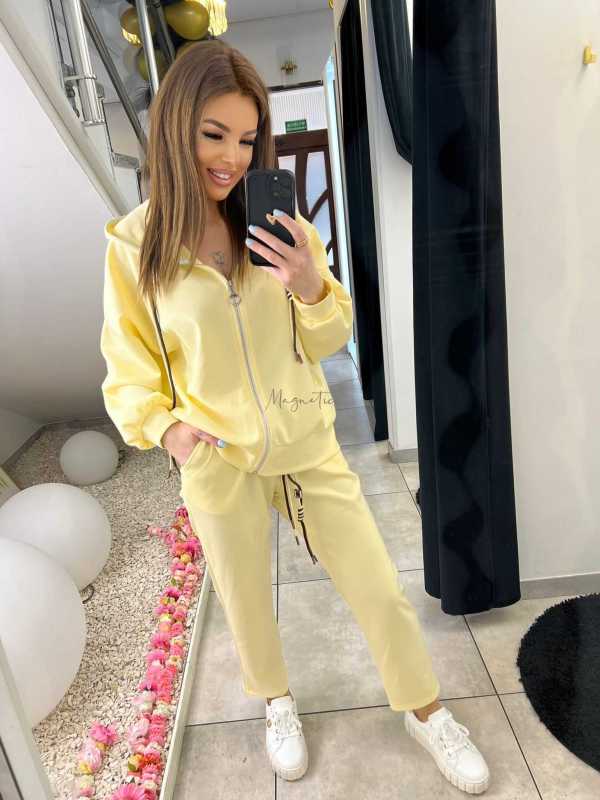 NB203 Komplet Dresowy Damski Masełkowy Bluza na Zamek Żółta