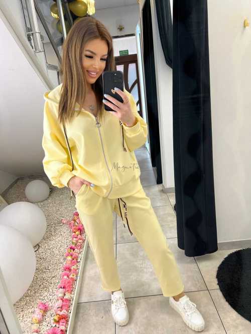NB203 Komplet Dresowy Damski Masełkowy Bluza na Zamek Żółta