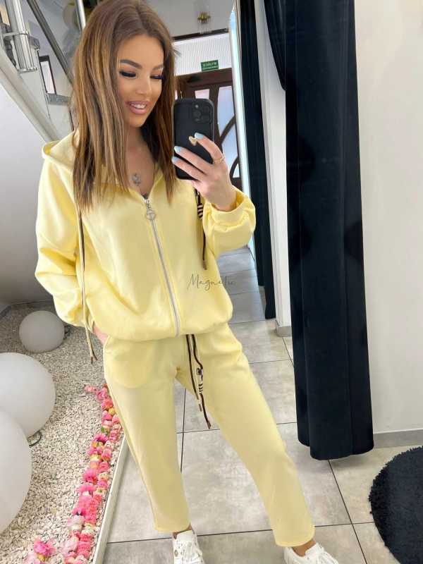 NB203 Komplet Dresowy Damski Masełkowy Bluza na Zamek Żółta