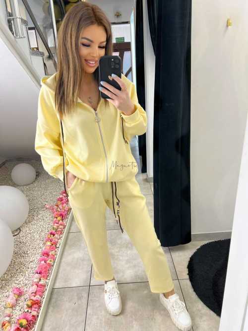 NB203 Komplet Dresowy Damski Masełkowy Bluza na Zamek Żółta