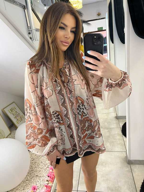 MNB221 Elegancka Zwiewna Koszula We Wzory