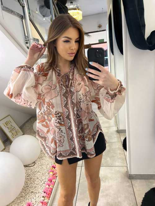 MNB221 Elegancka Zwiewna Koszula We Wzory