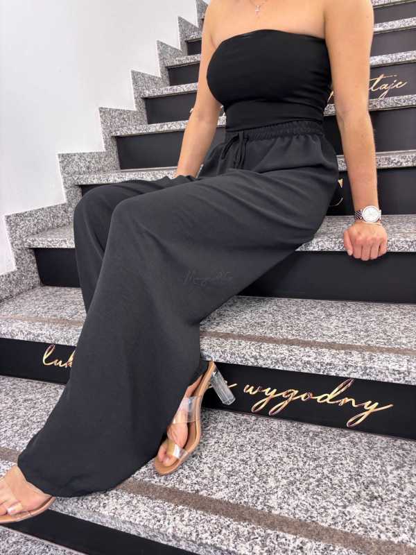 CH211 Spodnie Damskie Zwiewne Fruwajki Szeroka Nogawka Czarne
