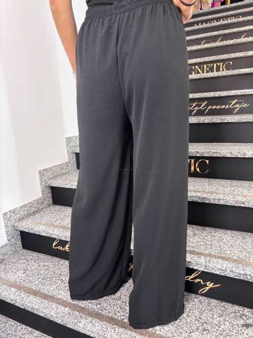 CH211 Spodnie Damskie Zwiewne Fruwajki Szeroka Nogawka Czarne