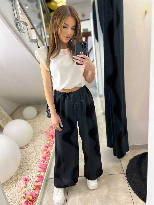 CH211 Spodnie Damskie Zwiewne Fruwajki Szeroka Nogawka Czarne