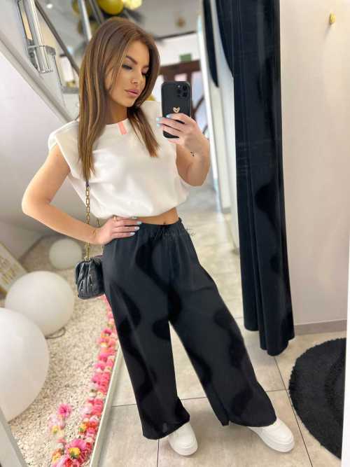CH211 Spodnie Damskie Zwiewne Fruwajki Szeroka Nogawka Czarne