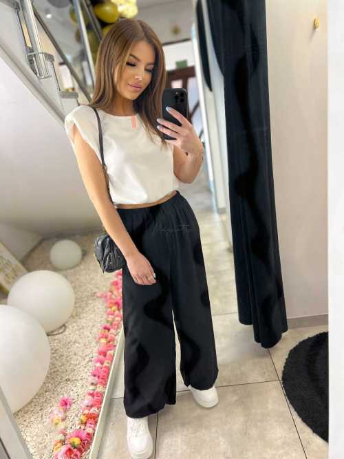 CH211 Spodnie Damskie Zwiewne Fruwajki Szeroka Nogawka Czarne