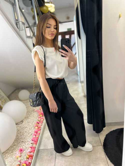 CH211 Spodnie Damskie Zwiewne Fruwajki Szeroka Nogawka Czarne