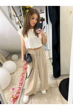 CH211 Spodnie Damskie Zwiewne Fruwajki Szeroka Nogawka Beżowe