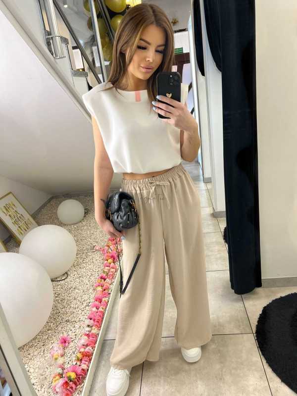 CH211 Spodnie Damskie Zwiewne Fruwajki Szeroka Nogawka Beżowe