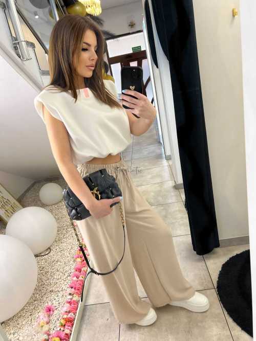 CH211 Spodnie Damskie Zwiewne Fruwajki Szeroka Nogawka Beżowe