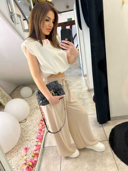 CH211 Spodnie Damskie Zwiewne Fruwajki Szeroka Nogawka Beżowe