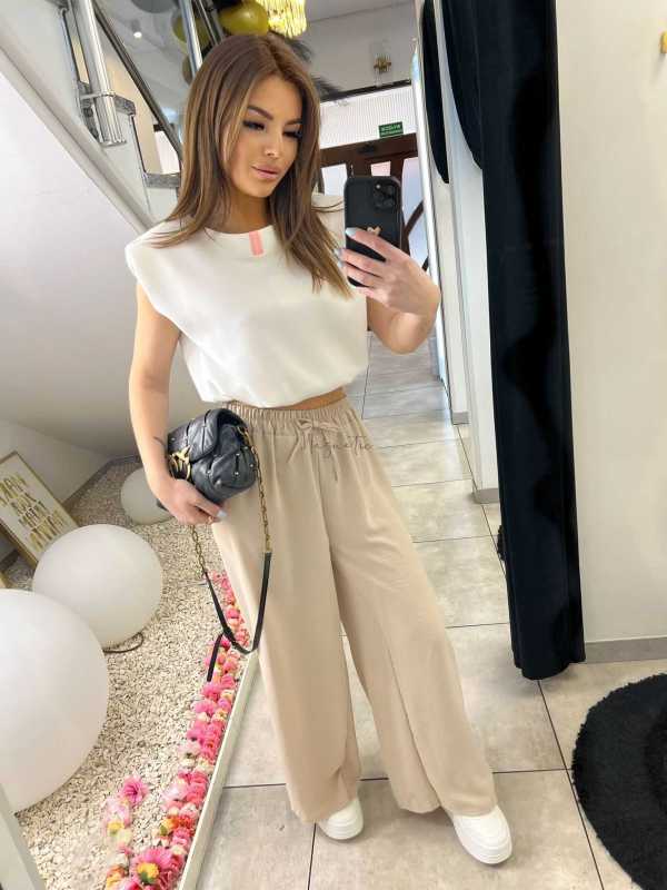 CH211 Spodnie Damskie Zwiewne Fruwajki Szeroka Nogawka Beżowe