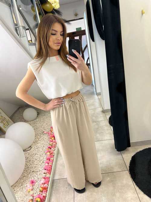 CH211 Spodnie Damskie Zwiewne Fruwajki Szeroka Nogawka Beżowe