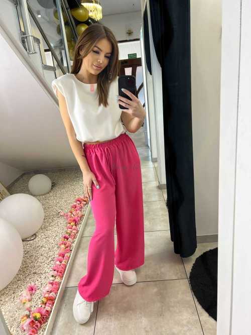 CH211 Spodnie Damskie Zwiewne Fruwajki Szeroka Nogawka Fuksja