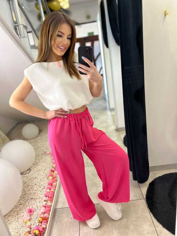 CH211 Spodnie Damskie Zwiewne Fruwajki Szeroka Nogawka Fuksja