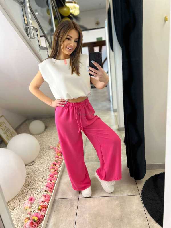 CH211 Spodnie Damskie Zwiewne Fruwajki Szeroka Nogawka Fuksja