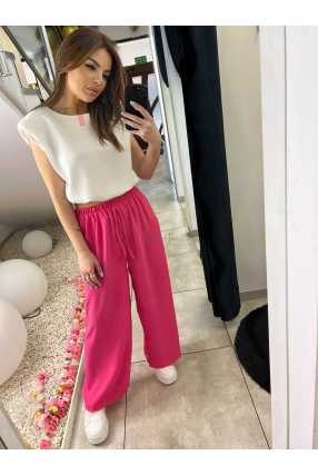 CH211 Spodnie Damskie Zwiewne Fruwajki Szeroka Nogawka Fuksja