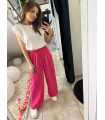 CH211 Spodnie Damskie Zwiewne Fruwajki Szeroka Nogawka Fuksja