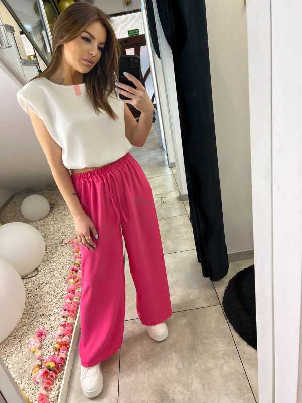 CH211 Spodnie Damskie Zwiewne Fruwajki Szeroka Nogawka Fuksja