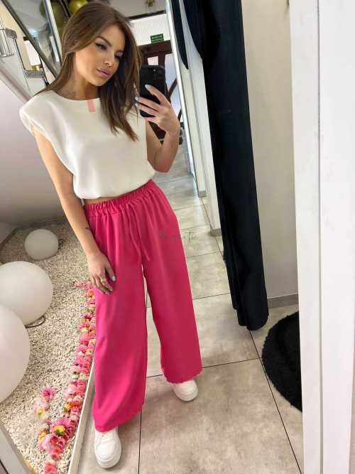 CH211 Spodnie Damskie Zwiewne Fruwajki Szeroka Nogawka Fuksja