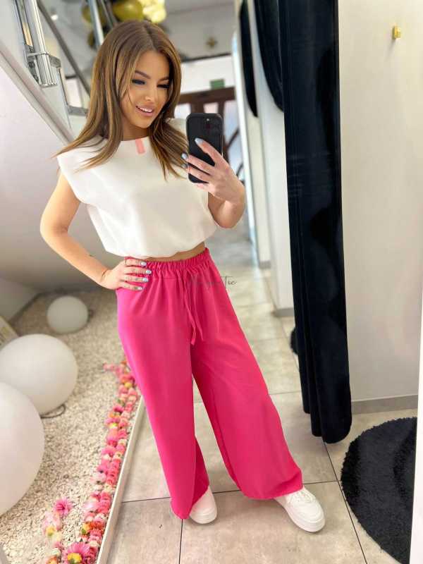 CH211 Spodnie Damskie Zwiewne Fruwajki Szeroka Nogawka Fuksja