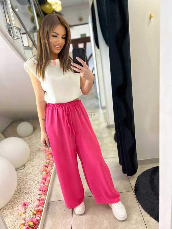 CH211 Spodnie Damskie Zwiewne Fruwajki Szeroka Nogawka Fuksja