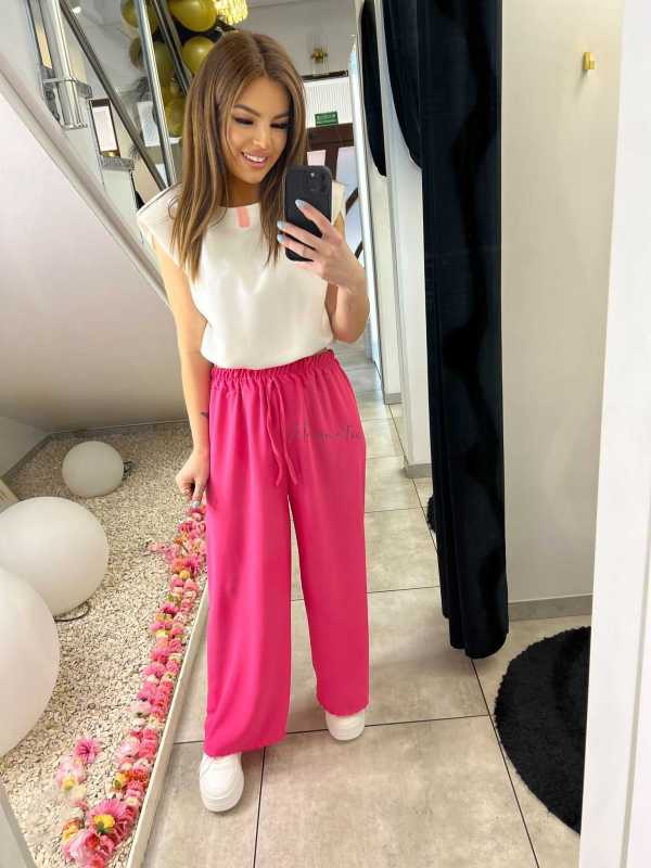 CH211 Spodnie Damskie Zwiewne Fruwajki Szeroka Nogawka Fuksja