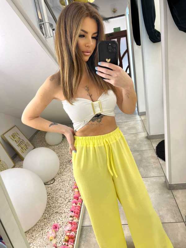 CH211 Spodnie Damskie Zwiewne Fruwajki Szeroka Nogawka Żółte