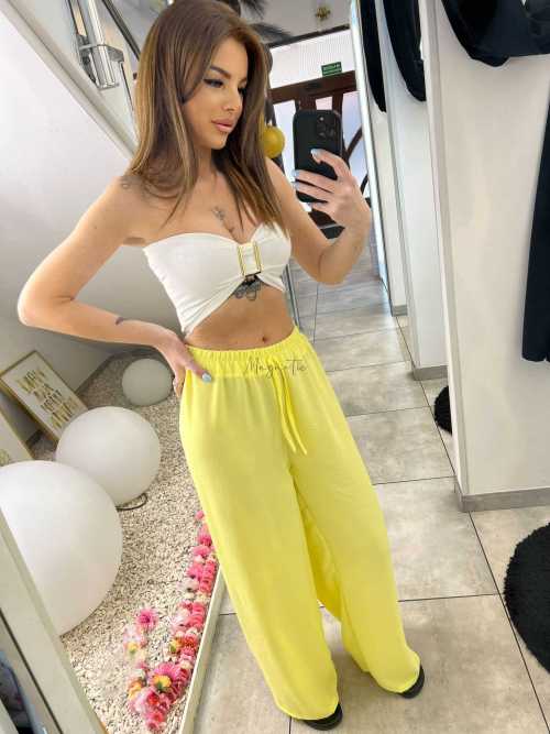 CH211 Spodnie Damskie Zwiewne Fruwajki Szeroka Nogawka Żółte