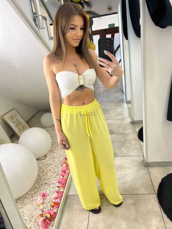 CH211 Spodnie Damskie Zwiewne Fruwajki Szeroka Nogawka Żółte
