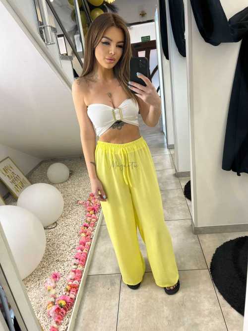 CH211 Spodnie Damskie Zwiewne Fruwajki Szeroka Nogawka Żółte