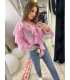 NB220 Elegancka Koszula z dekoltem i falbanami Różowa