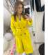 NB215 Elegancki Płaszcz Wiosenny z paskiem Żółty
