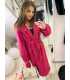 NB213 Elegancki Płaszcz wiosenny z paskiem i Broszką Fuksja