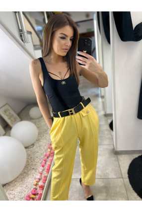 CH112 Spodnie Damskie na Kant z Paskiem Wiskoza Masełko Żółte