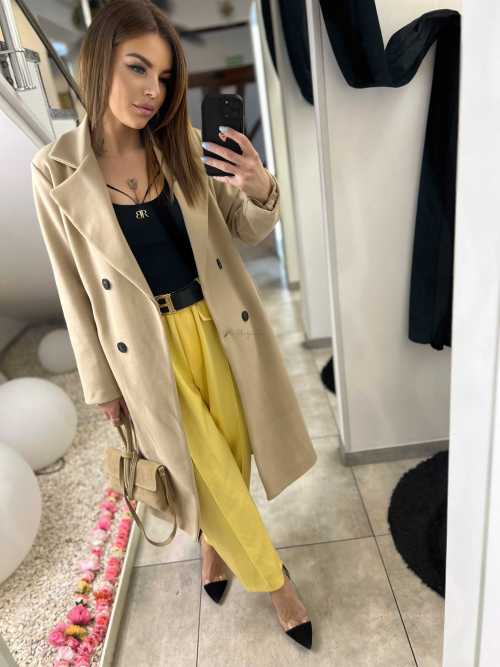 CH112 Spodnie Damskie na Kant z Paskiem Wiskoza Masełko Żółte