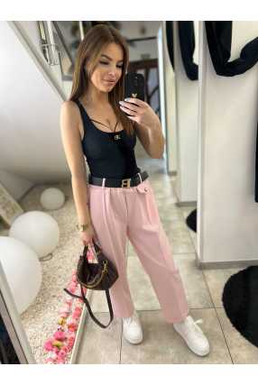 CH212 Spodnie Damskie na Kant z Paskiem Wiskoza Masełko Pudrowy Róż