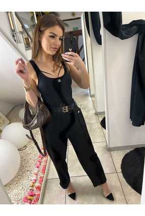 CH212 Spodnie Damskie na Kant z Paskiem Wiskoza Masełko Czarne