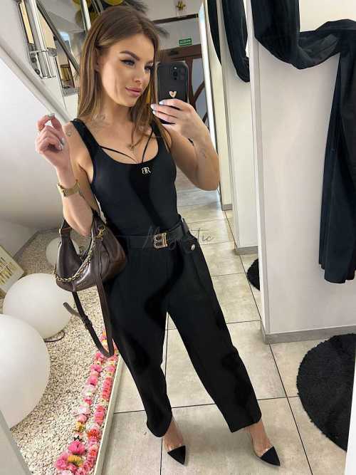 CH212 Spodnie Damskie na Kant z Paskiem Wiskoza Masełko Czarne