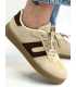 B319 Sneakersy Damskie Trampki W Stylu Retro– Modne Buty Sportowe z Paskami Ekoskóra Beż + Brąz