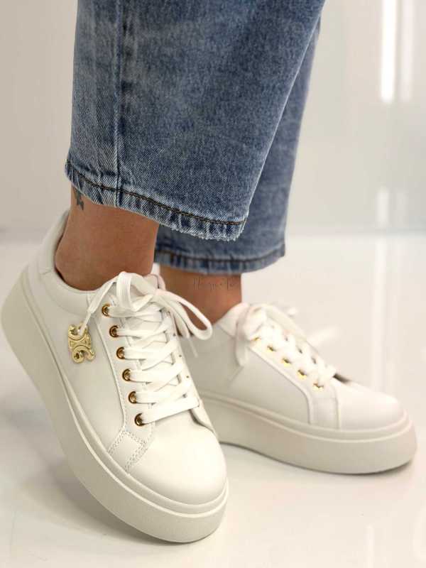 B320 Buty Sneakersy Damskie Adidasy Białe na Platformie z ozdobnym logo