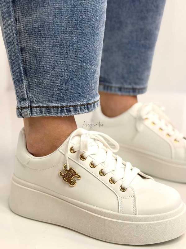 B320 Buty Sneakersy Damskie Adidasy Białe na Platformie z ozdobnym logo