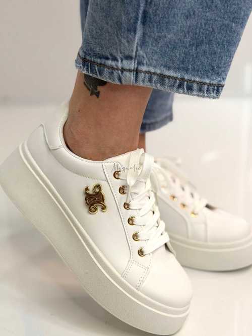 B320 Buty Sneakersy Damskie Adidasy Białe na Platformie z ozdobnym logo