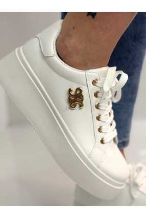 B320 Buty Sneakersy Damskie Adidasy Białe na Platformie z ozdobnym logo